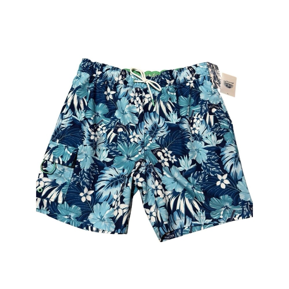 Havana Jim Tropical Hawaiian Print Blue Floral Mens Swim Shorts Trunks Large